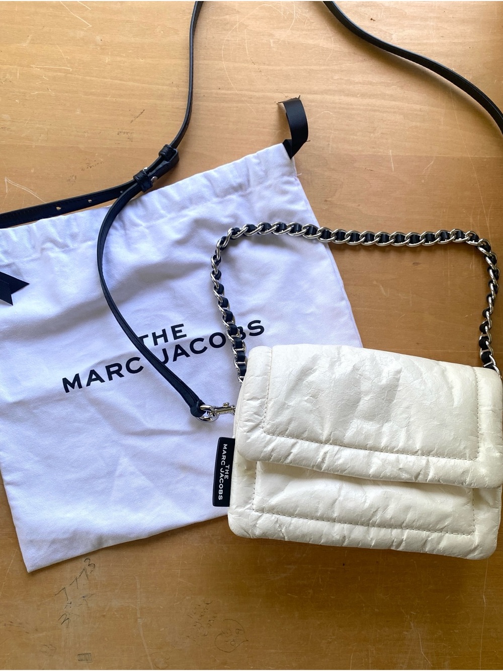 Marc Jacobs Mini Pillow Bag in White with Chain and Crossbody Strap